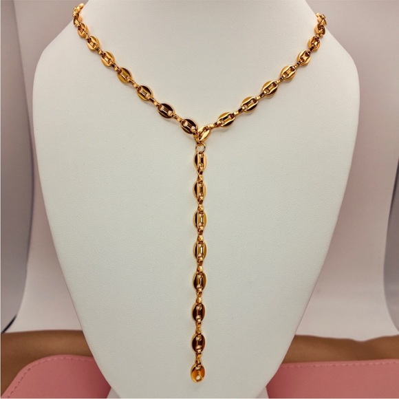 Free People Elegant Gold Lariat Y Mariner Link Chain Statement Necklace - Picture 3 of 5